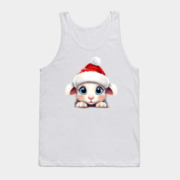 Christmas Peeking Baby Sheep Tank Top by Chromatic Fusion Studio